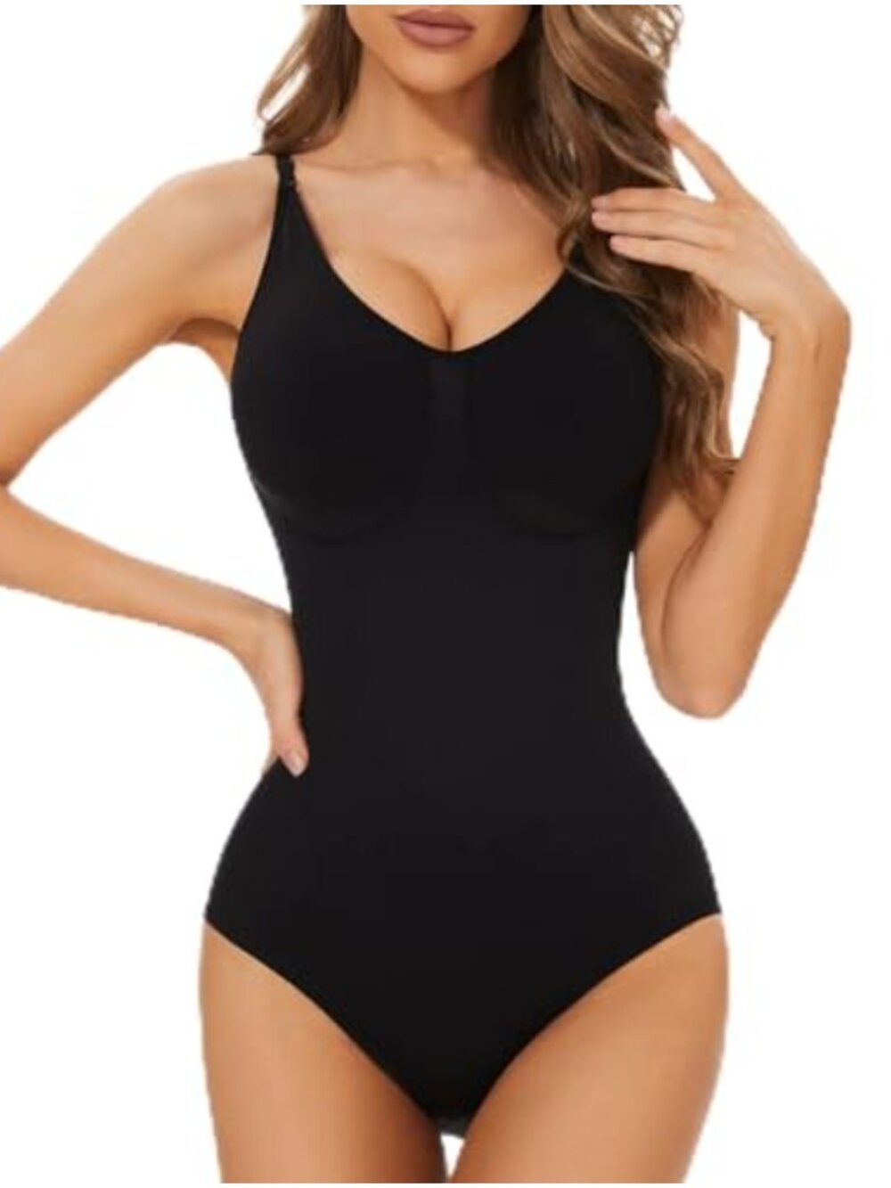 SIMIYA Tummy Control Shapewear Bodysuit Body Shaper V Neck Adjustable Straps